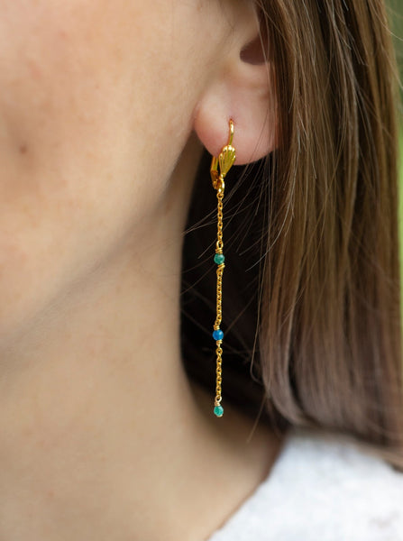 Boucles d'oreilles Léonie agate verte et bleue 