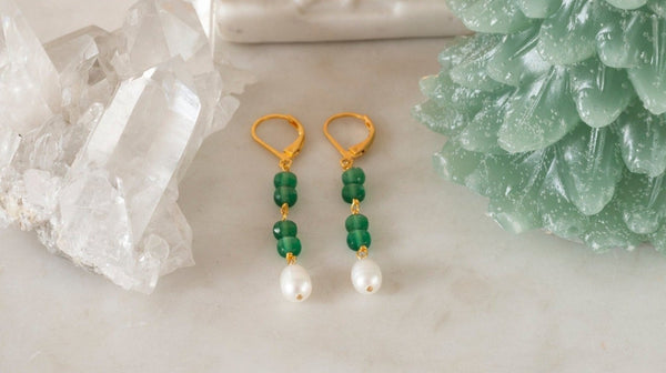 boucles d'oreilles Léonie agate verte 