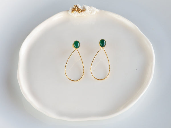Boucles d'oreilles Gouttes agate verte 