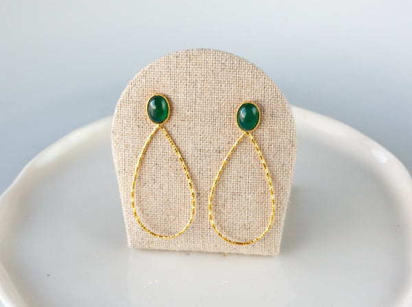 Boucles d'oreilles agate verte goutte