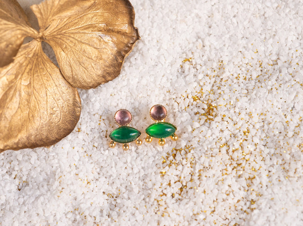 puces d'oreilles Lucky eyes agate verte et améthyste